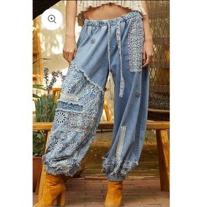 POL Patchwork Denim Joggers NWOT